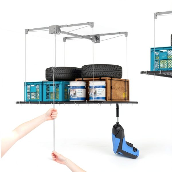 Overhead Garage Storage Rack Dithoko 4x8 FT Black Ceiling Lift-5