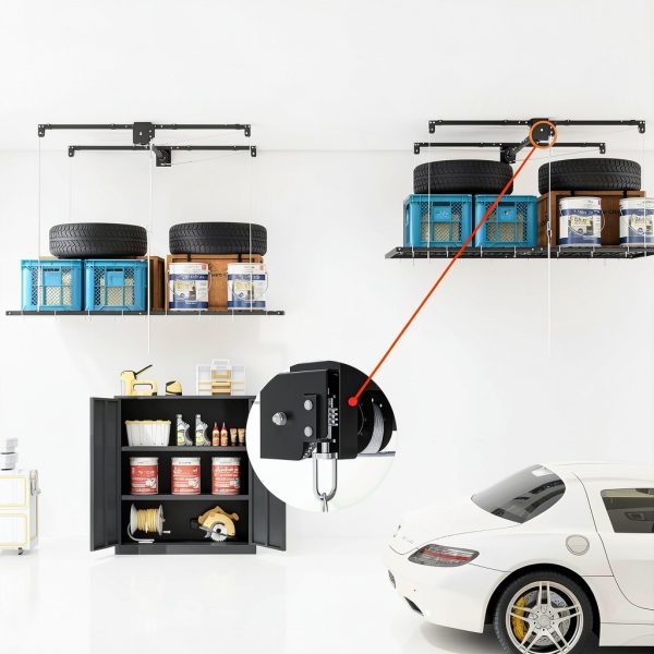Overhead Garage Storage Rack Dithoko 4x8 FT Black Ceiling Lift-3