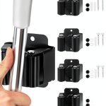 Peel and Stick Mop and Broom Holder CACUINA 4‑Piece Steel Mount-0