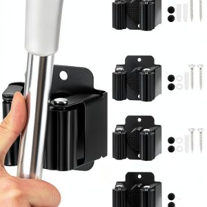 Peel and Stick Mop and Broom Holder CACUINA 4‑Piece Steel Mount-0