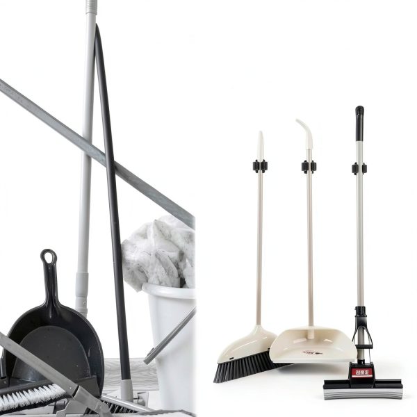 Peel and Stick Mop and Broom Holder CACUINA 4‑Piece Steel Mount-3
