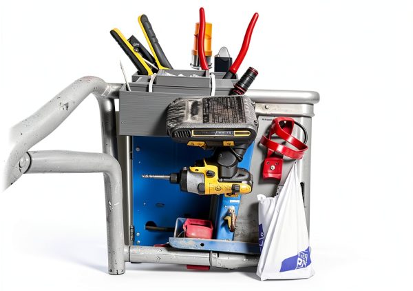 Scissor Lift Tool Holder Compatible with Genie JLG Skyjack Snorkel - Side Rail Mount Organizer with Magnetic Tool Retention, Keeps Wrenches Pliers Screwdrivers Secure & Off Lift Floor-0