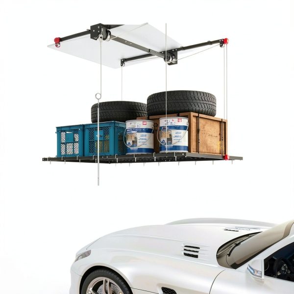 Overhead Garage Storage Rack Dithoko 4x8 FT Black Ceiling Lift-4