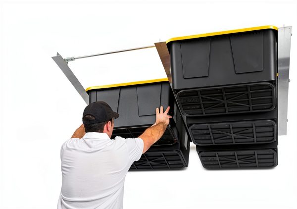 DURA-LIFT Elevate Overhead Slide Bin Gargage Storage System, Holds Up to 6 Totes with Adjustable Heavy Duty Aluminum Rails For Organization - 270 LBS Weight Capacity-2