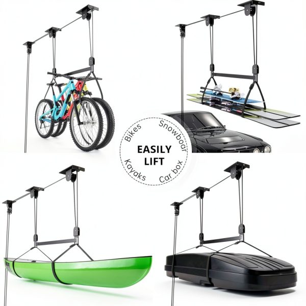 2025 Upgrade Cargo Box Garage Pulley System, Garage Ceiling Hoist Heavy-Duty Holds up to 150 lbs Capacity, Fit 10-14 Foot Ceilings, Black-3