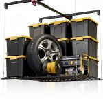 Overhead Garage Storage Rack for 8-10ft Ceiling, Heavy-duty 4x4 FT Garage Ceiling Storage Racks with Safety Lock, Ideal for Storage Mounted Lift System and Storage Organizer, 250lbs Capacity-0