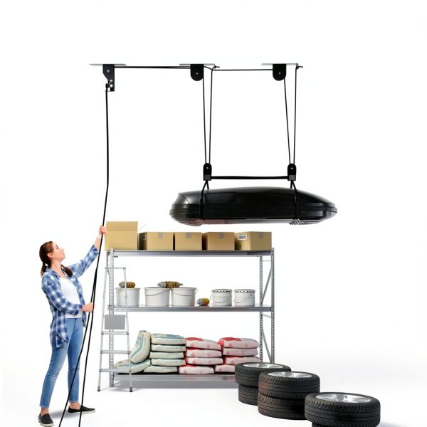 2025 Upgrade Cargo Box Garage Pulley System, Garage Ceiling Hoist Heavy-Duty Holds up to 150 lbs Capacity, Fit 10-14 Foot Ceilings, Black-1