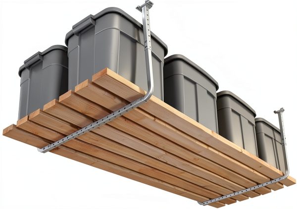 HyLoft 80842-10 33 in. x 34 in. Adjustable Garage Ceiling Mount Storage Rack Kit, Garage Overhead Storage Bracket, White-0