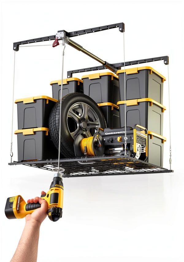 Garage Ceiling Storage Rack KOKORACKER 4x4 Overhead Lift 250lb Black-6