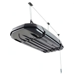 Teal Triangle Ceiling Storage Hoist for Cargo Box - Heavy Duty Garage Storage Lift - Garage Pulley Lift System Holds 150 lbs and Fits 8-10 ft Tall Garage Ceilings-0