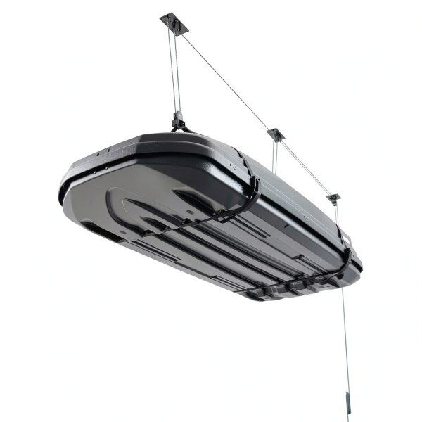 Teal Triangle Ceiling Storage Hoist for Cargo Box - Heavy Duty Garage Storage Lift - Garage Pulley Lift System Holds 150 lbs and Fits 8-10 ft Tall Garage Ceilings-0