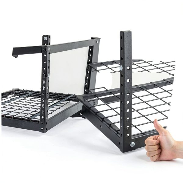 FLEXIMOUNTS 4x8 Overhead Garage Storage Rack w/Hooks Adjustable Ceiling Storage Rack, 96" Length x 48" Width x 40" Height, 22''-40" Ceiling Dropdown, Black, Classic Series-4