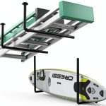 Surfboard Wall Mount or Ceiling Rack, Heavy-Duty Overhead Garage Storage Rack with Sponge Pads, Garage Ceiling Storage Racks for Ladder, Surfboard, Snowboard, Paddle Boards, Holds 100 lbs, Black-0