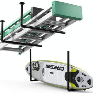 Surfboard Wall Mount or Ceiling Rack, Heavy-Duty Overhead Garage Storage Rack with Sponge Pads, Garage Ceiling Storage Racks for Ladder, Surfboard, Snowboard, Paddle Boards, Holds 100 lbs, Black-0